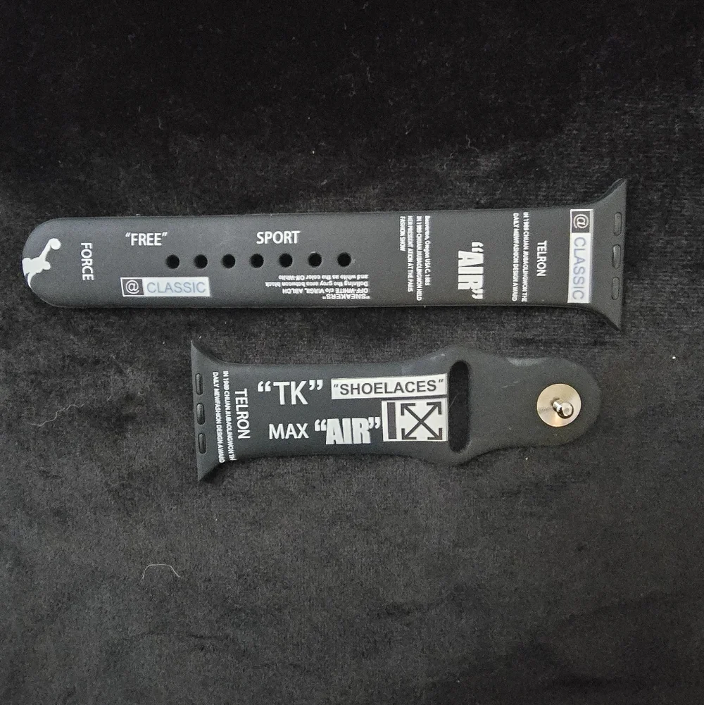 Black And White Letter Silicone Watch Band with White Graphic Text Accents